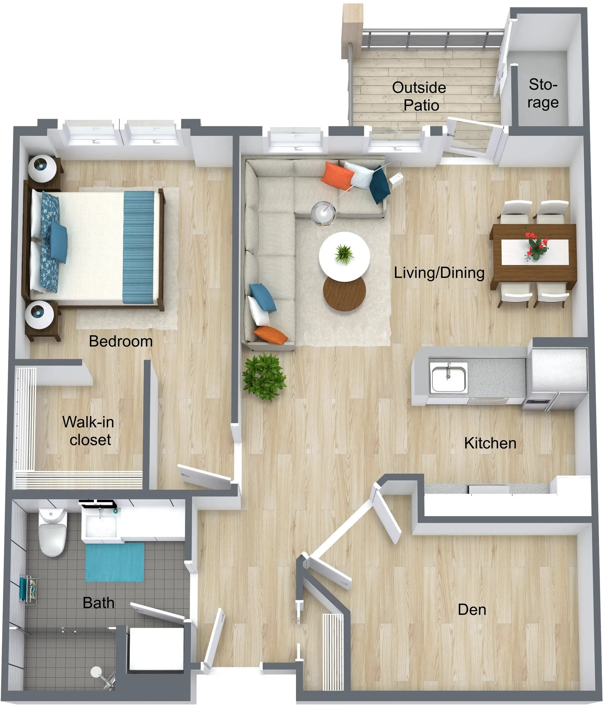 Pioneer Village Basic - IL 1 Bed with Den - 3615 3D Floor Plan