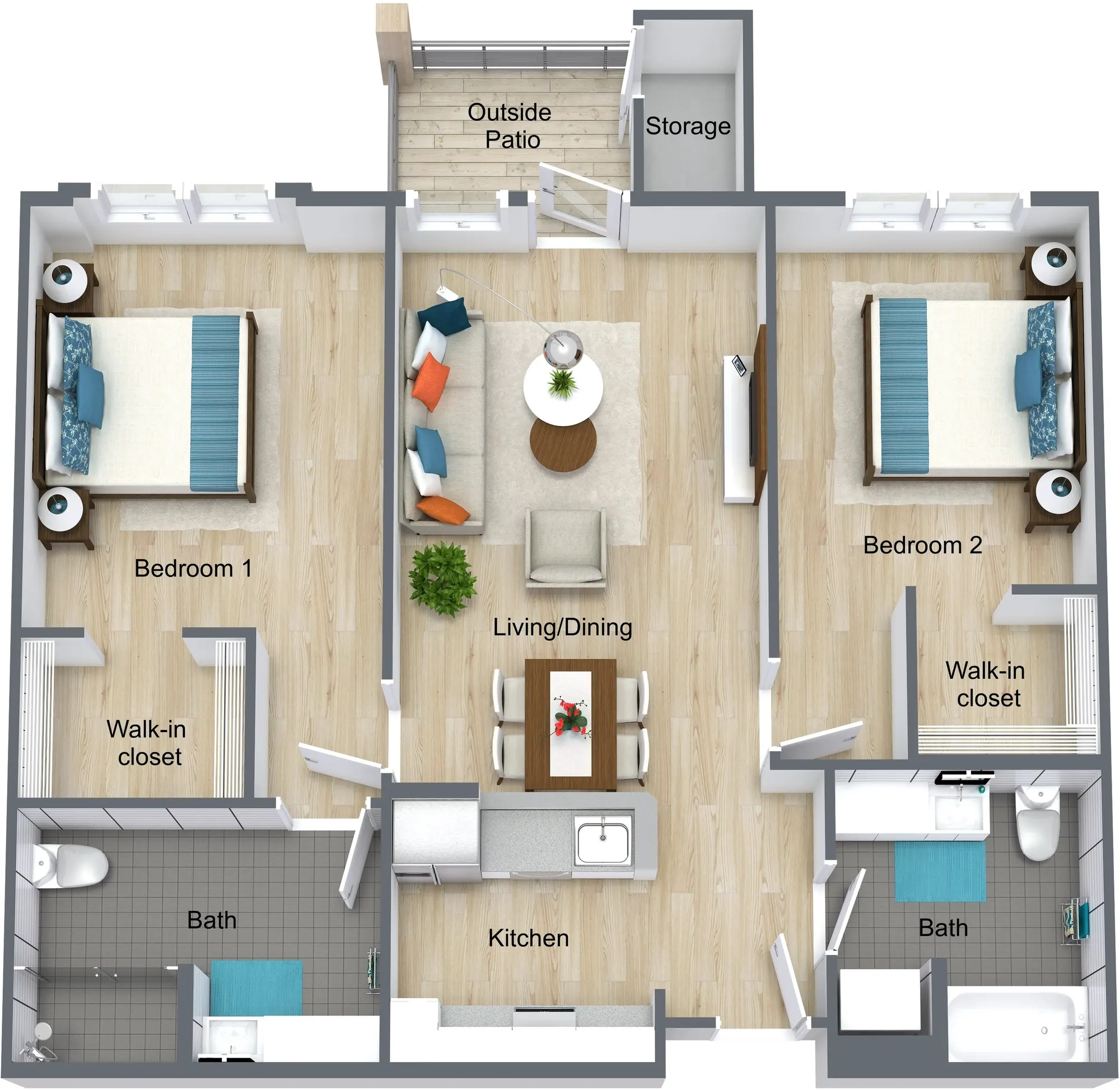 Pioneer Village Basic - IL 2 Bed 2 Bath - 4070 3D Floor Plan